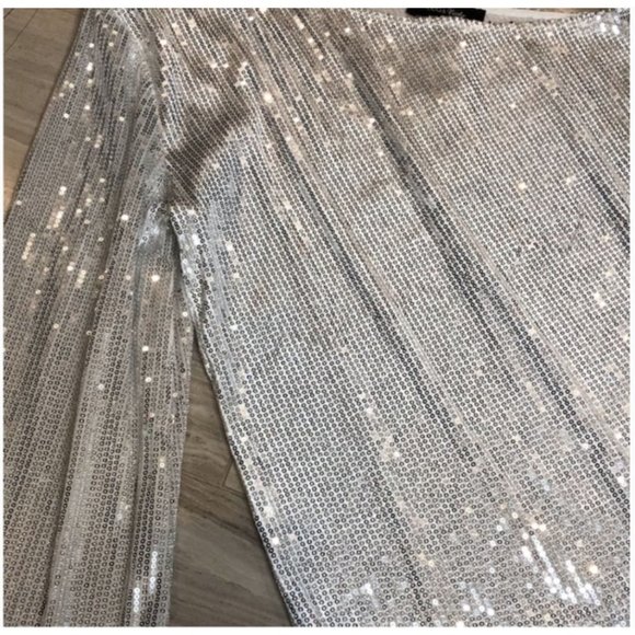 Size Small Lea & Viola‎ One Shoulder Sequin Top Party Silver Metallic New Year's - Picture 5 of 7